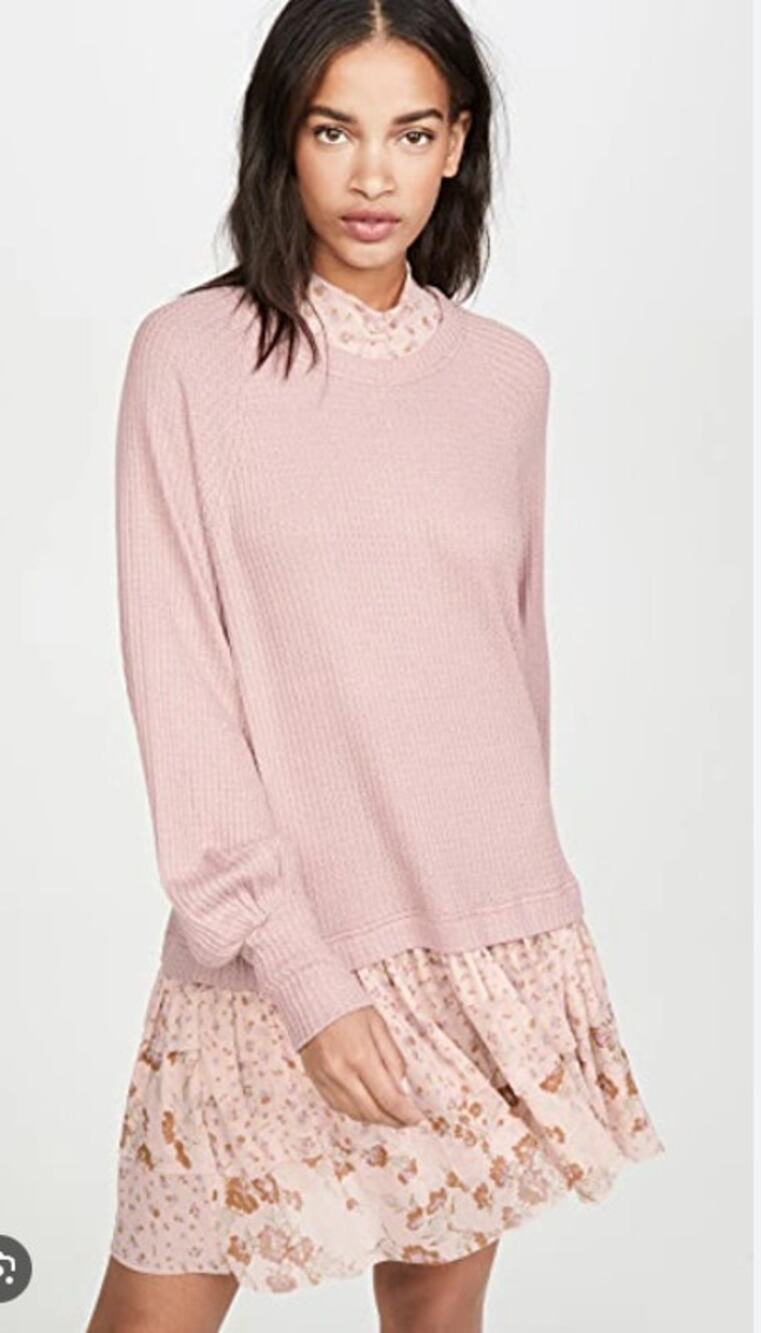 Free People Opposite Attraction Waffle Thermal Ruffle Mini Dress Pink Sz M Boho